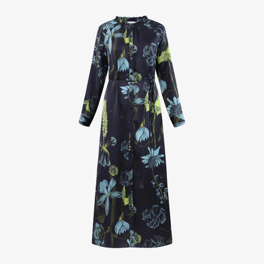 AW25 satin dress elegance lady ruffled neck woman clothes with Removable belt