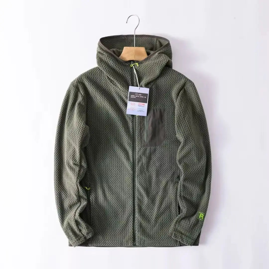 Wave Pattern Fleece Lined Hooded Zip-up Jacket/Sweatshirt: Warm & Outdoor-Ready  Ideal for Couples Hooded Sweatshirt