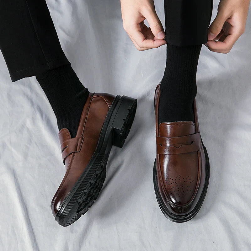 Spring Luxury Thick soled Casual Shoes Men's Black Penny loafers men Brown Business Office Dress Shoes for Mentênis masculino