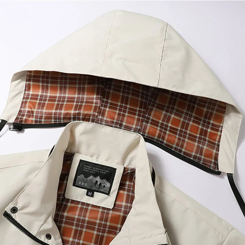 Hooded Waterproof Jacket Men Outdoor Softshell Zip Up Outwear Windbreaker Hiking Camping Coats Lightweight Spring Autumn Coats