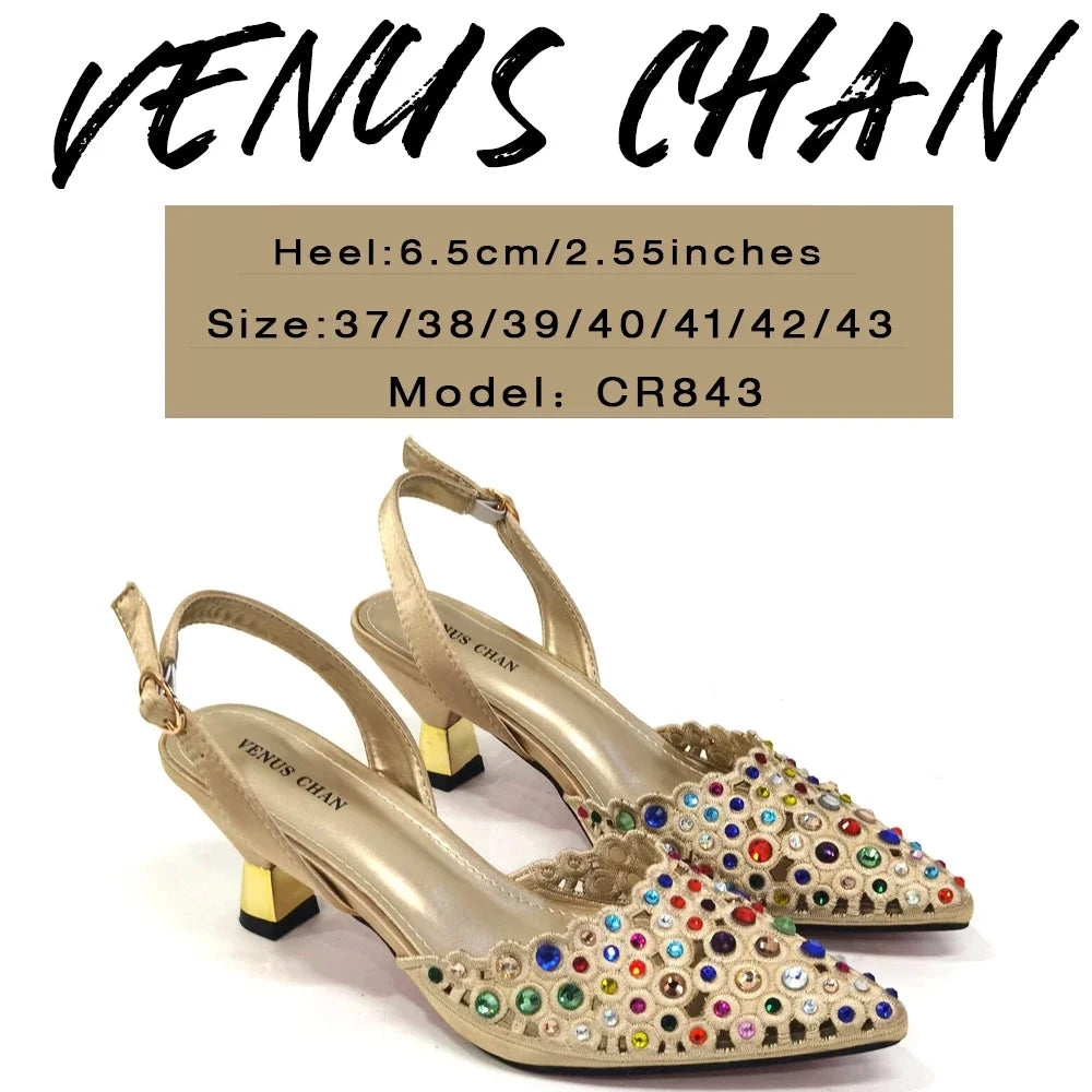 High Heel Gold Color Atmospheric Luxury Pattern With Rhinestones Party Ladies Shoes