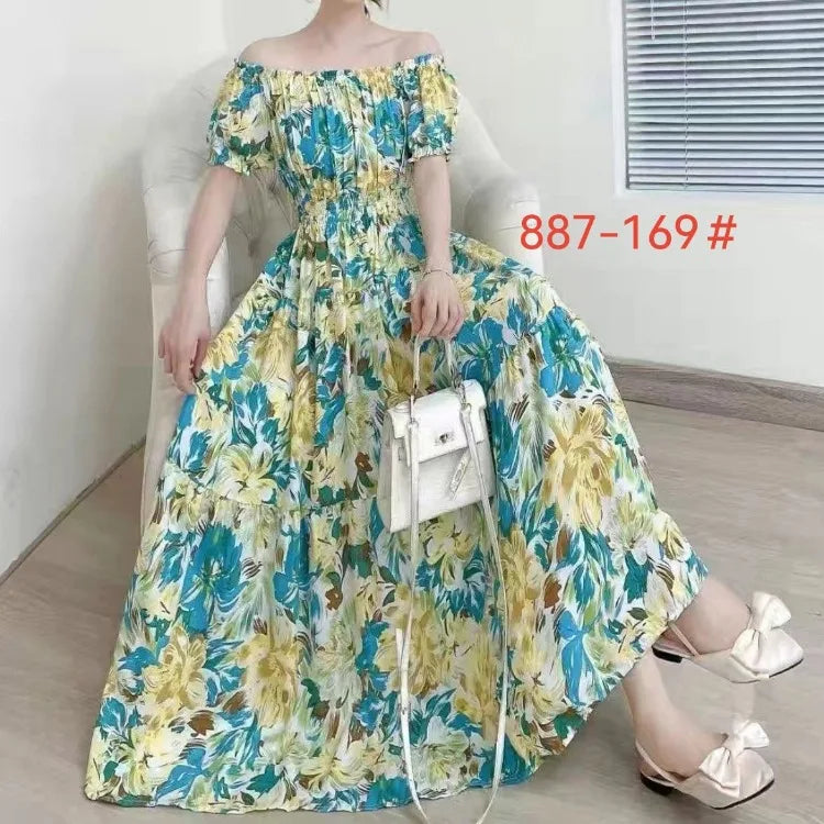 Vestidos Robe Maxi Long Dress Women Summer Indian Clothes Bohemian Cotton Linen Floral Short Sleeve Korean Style Casual