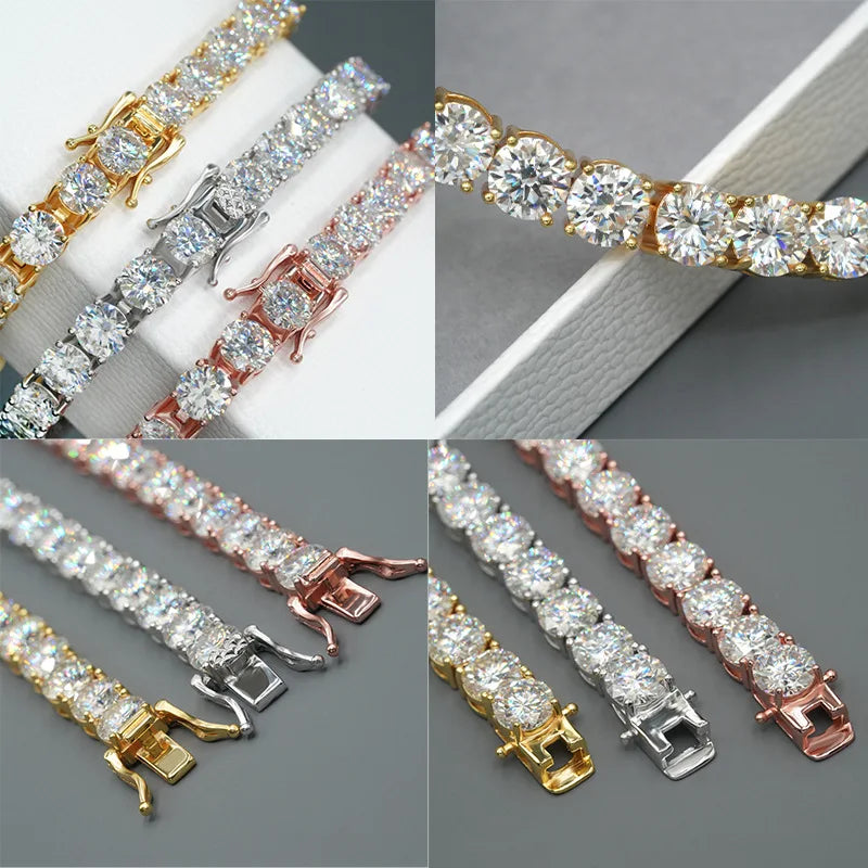 Hidden Spring Buckle Full Moissanite Tennis Bracelet D Color 2/2.5/3/4/5mm Lab Diamond Link Bracelets For Women Man Gift