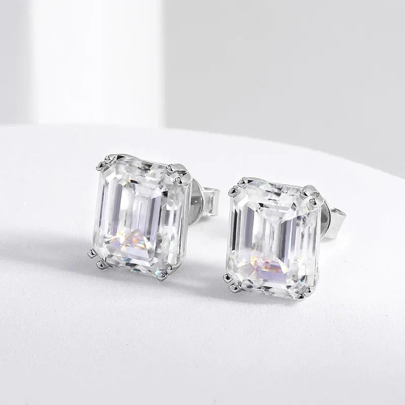 8cttw Emerald Cut D Color Real Moissanite Stud Earrings For Women 100% 925 Sterling Silver Gift Fine Jewelry