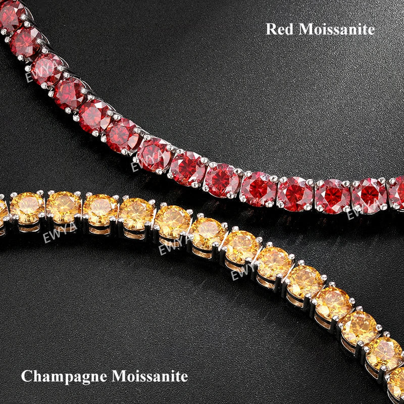 GRA Certified Tangerine Blue Full 3/4/5/6.5MM Moissanite Tennis Bracelet for Women Men S925 Silver 23cm Link Bracelets Gift