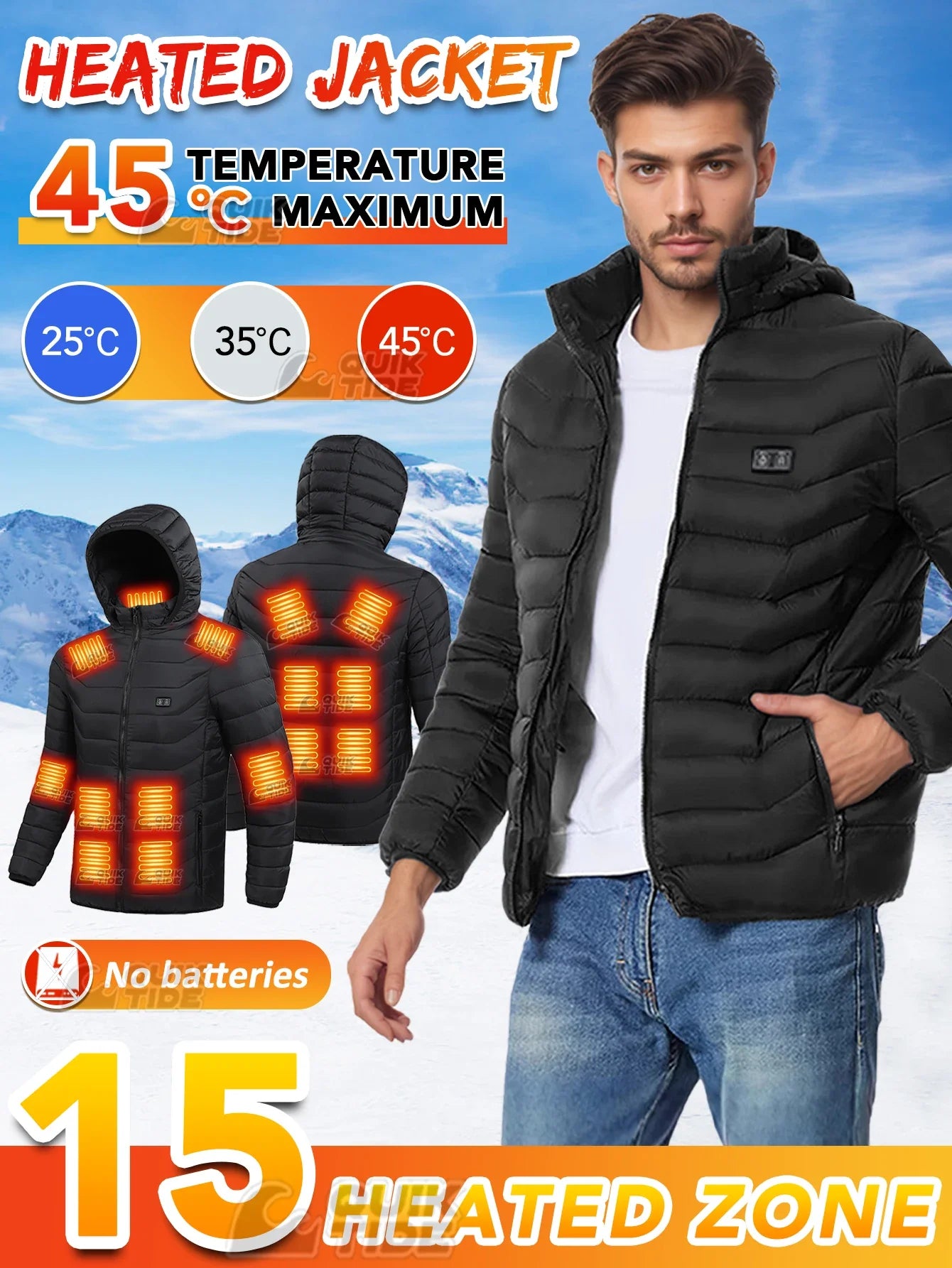 Intelligent Heating Jacket, 32-Heating Zones, 4-Switches, 3-Speed Adjustable, Suitable For Outdoor Activities,Indoor Work,Hiking