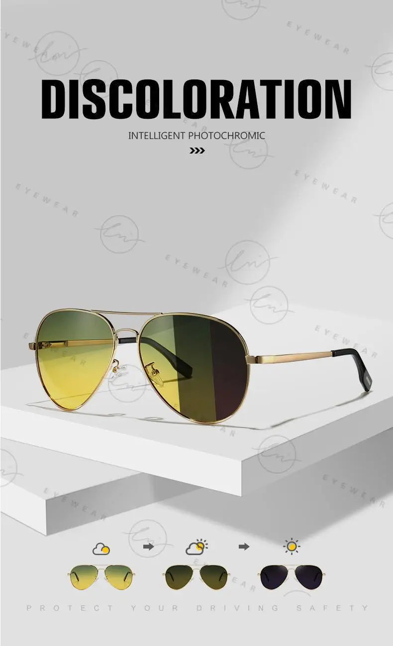 Aviation Photochromic Day Night Vison Sunglasses Men Polarized Fashion Sun Glasses Women Safe Driving Anti-Glare UV400
