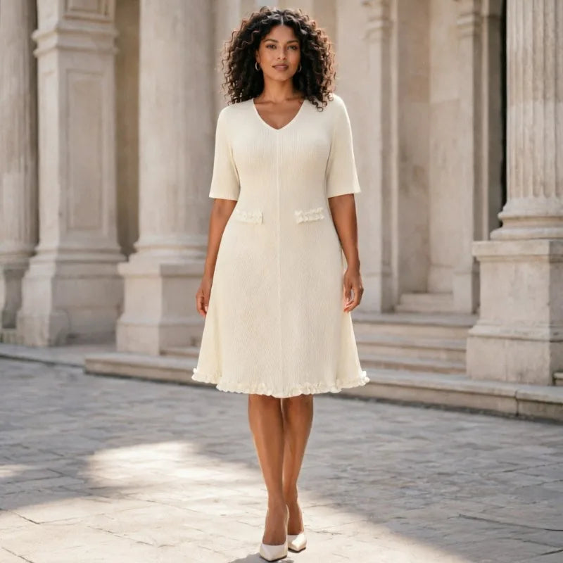 Miyake Pleated Dresses 2026 New Elegant V-Neck Fashion Plus Size Elastic European Women's Elegant Ball Gown Knee-Length Dress
