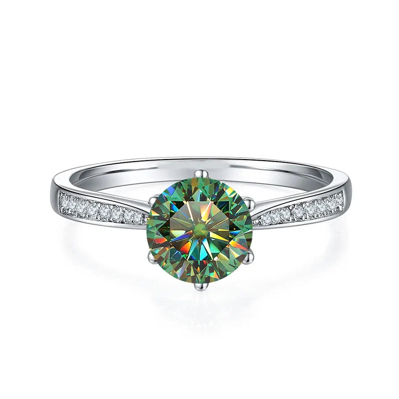 1ct 6.5mm Red Blue Pink Yellow Green Purple Black Moissanite Ring Sterling 925 Silver Wedding Party Band for Women Gifts
