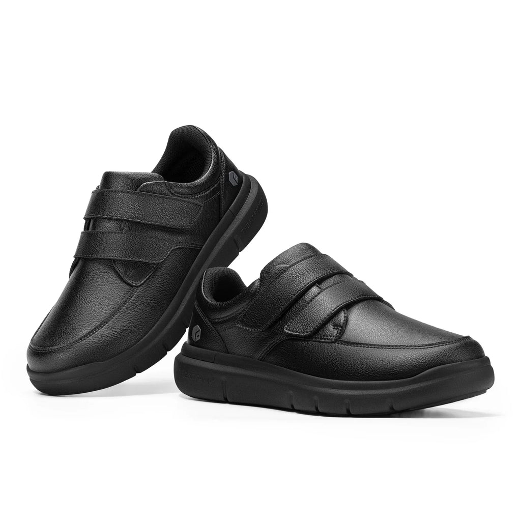 Men's Wide Walking Shoes Hook and Loop Comfortable Leather Business Shoes Orthopedic Diabetic Shoes for Swollen Feet