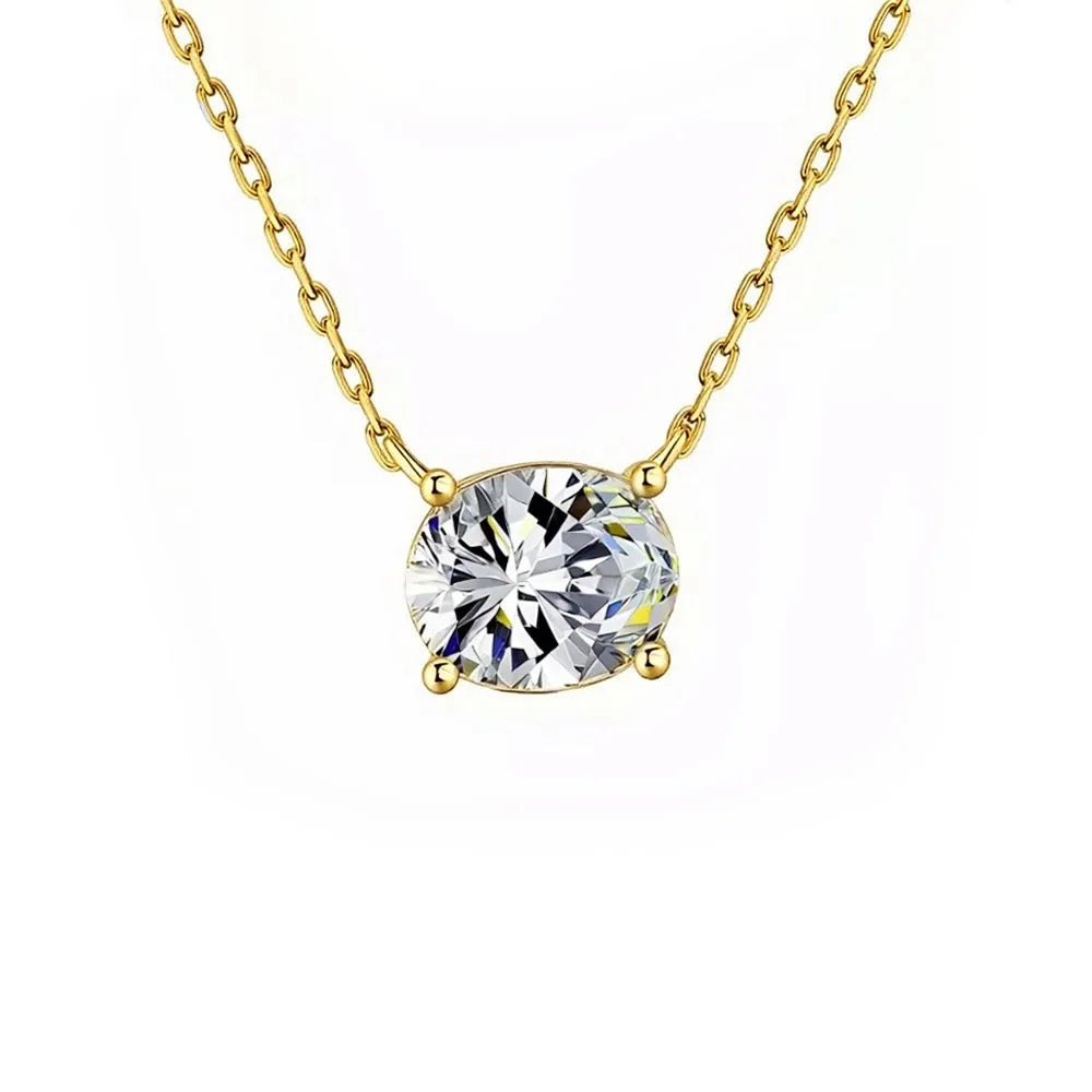 1/2/3carat East West Set Oval Cut Solitaire Moissanite Diamond Pendant Necklaces for Women Adjustable Stackable Neck Chain