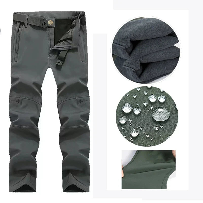Men's Autumn Winter SoftShell Fleece Jackets Male Hood Windproof Coat Fishing Hiking Camping Climbing Skiing Warm Pants Trousers