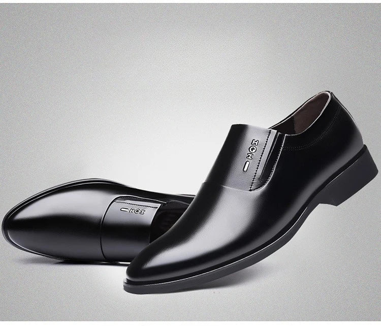 2026 New Men's Leather Slip-On Dress Shoes Formal Business Casual Loafers Male Fashion Non-slip Office Wedding Shoes Man