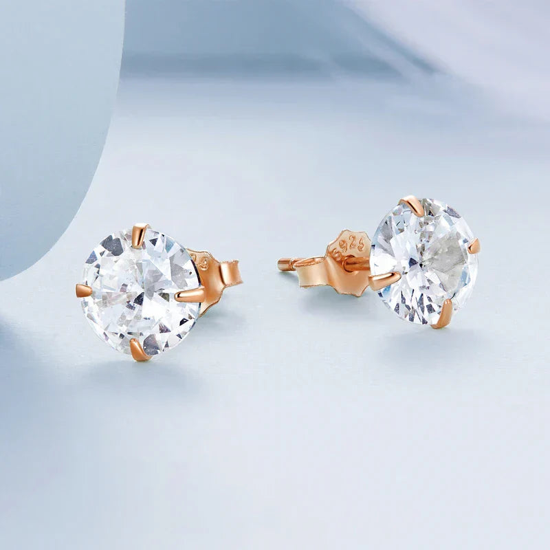 CZ Stud Earrings 925 Sterling Silver Platinum Plated Round Cubic Zirconia Hypoallergenic Barbell Earrings 4-7mm