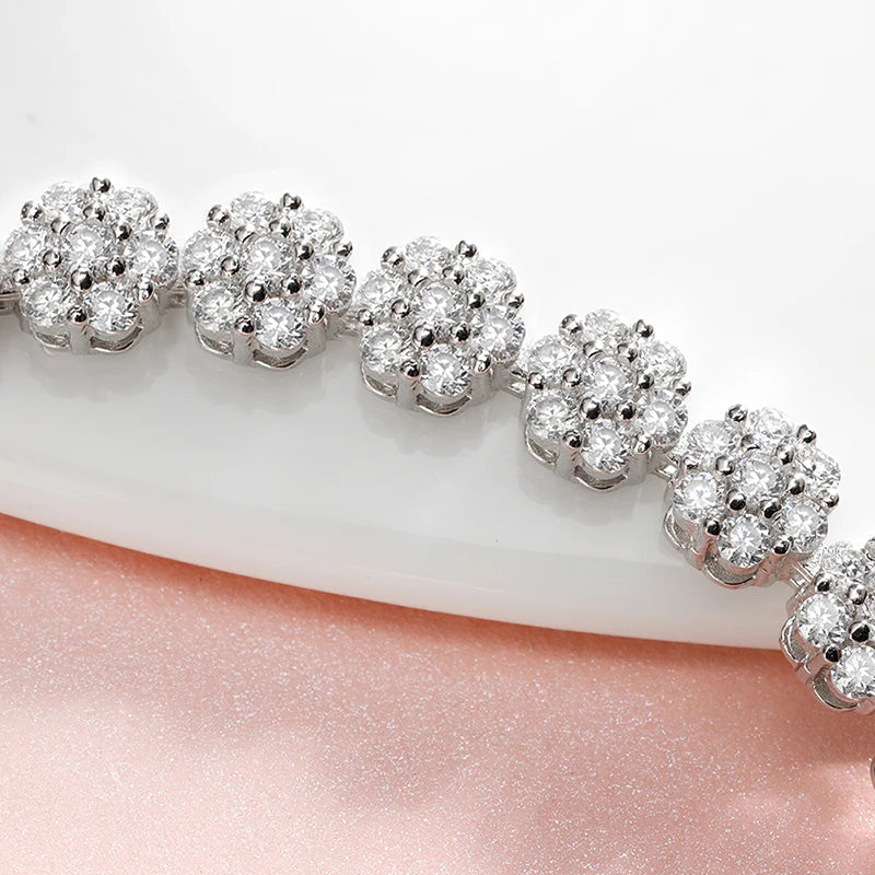 Brilliant Cut Flower Moissanite Tennis Bracelet for Women 1.5mm Gem Full Diamond 925 Sterling Silver Plated 18K Jewelry