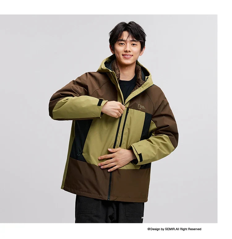 Down Jacket Men Three-in-One 2026 Winter New Colorblocked Stand-Up Collar Protective Outerwear
