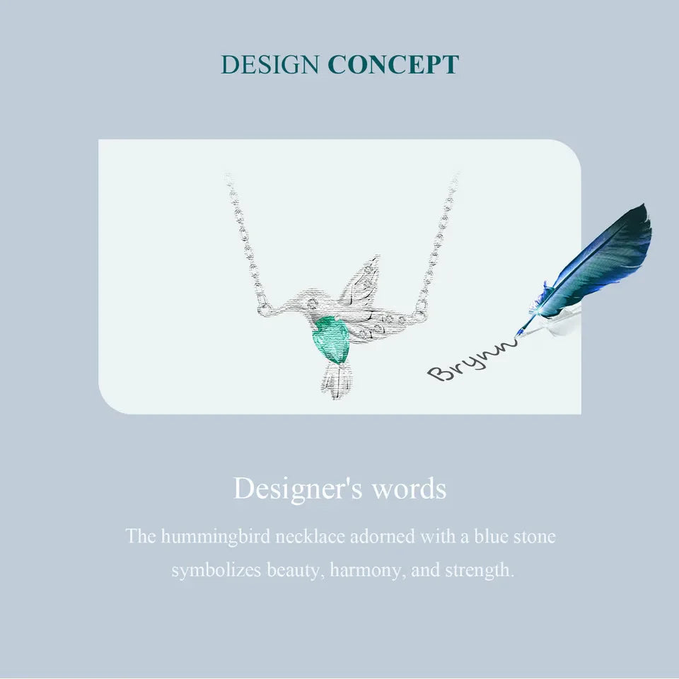 925 Sterling Silver White Gold Plated Hummingbird Necklace Bird Pendant Neck Chain for Women Party Fine Jewelry Gift
