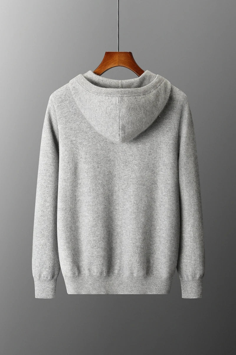 2025 New Men Knitted Plane Hooded Cardigan Cashmere Sweater Zipper Design Pocket Decoration High quality Thick Warmth Hoodie