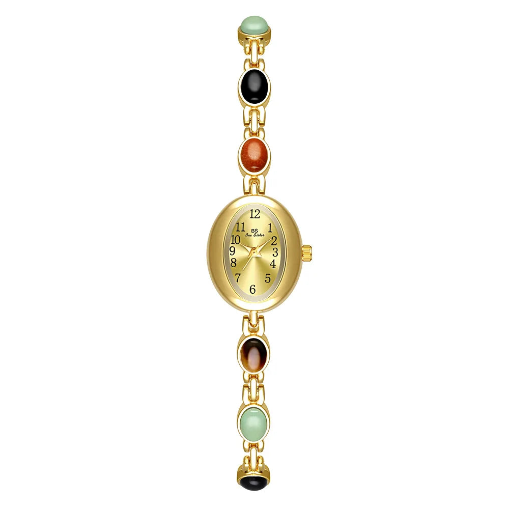 2026 Women quartz Watch Luxury Brand Retro Natural Dongling Stone Hotan Jade Waterproof Ladies Advanced Chain Wristwatches gift
