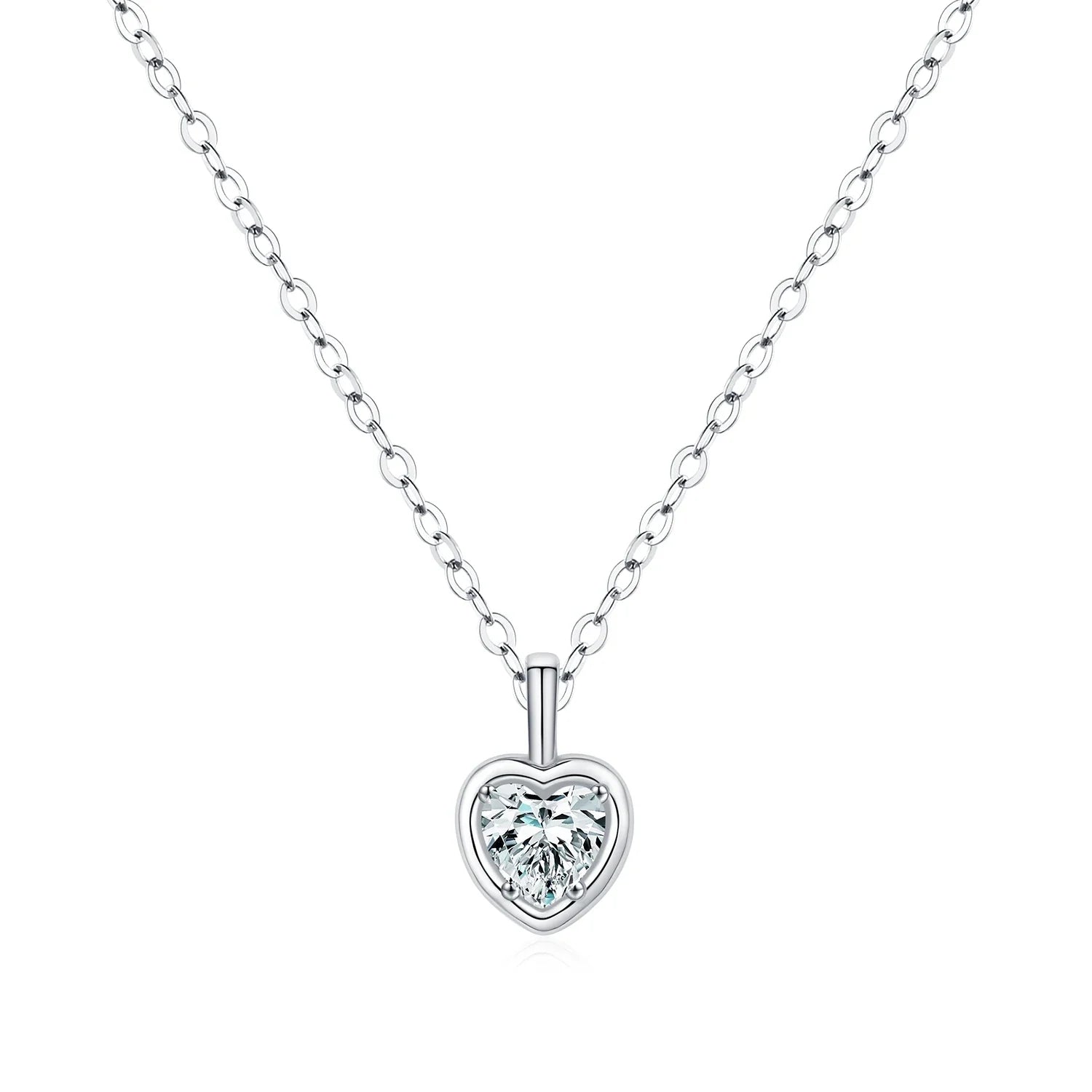 925 Sterling Silver Delicate Sweet Heart Zirconia Wedding Link Chain Pendant Necklace For Women Daily Fine Jewelry