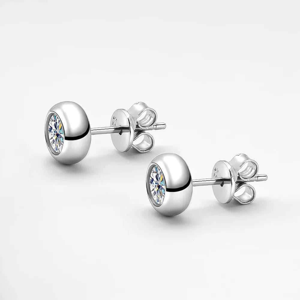Oval Round Bezel 0.5CT Moissanite Stud Earrings for Women 925 Silver Plated 18k Pass Diamond Test Bubble Ear Jewelry Gift