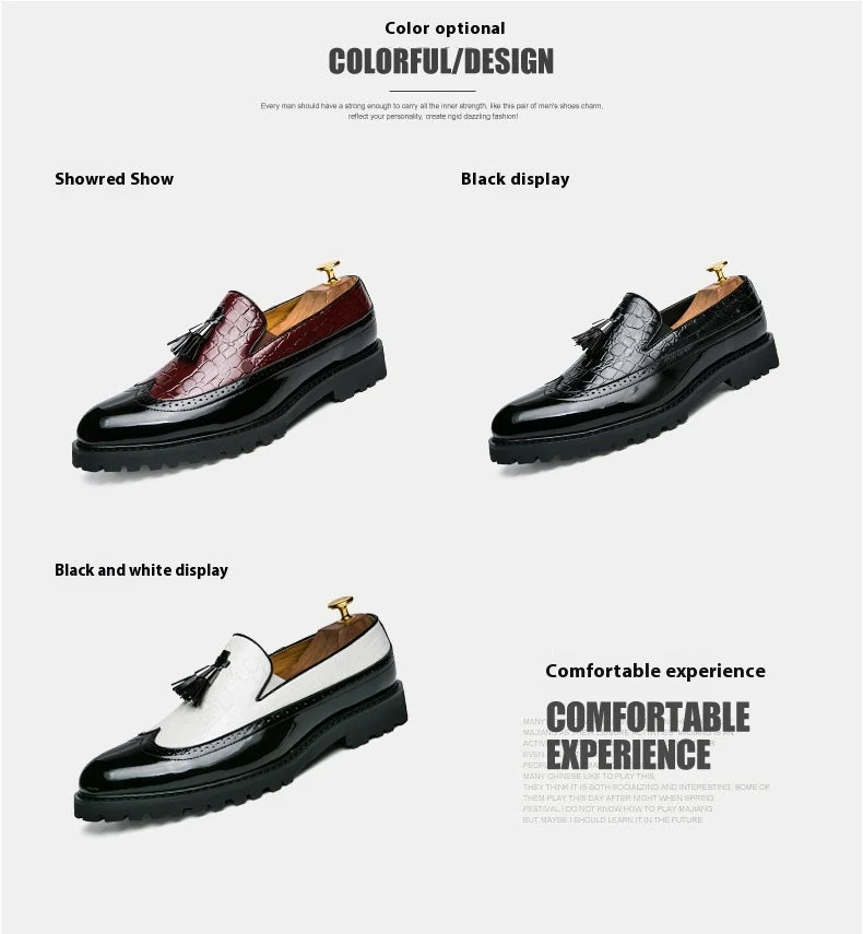 2026 new lazy man slip-on bean shoes men's business casual crocodile print 46 large size fringed leather shoes men