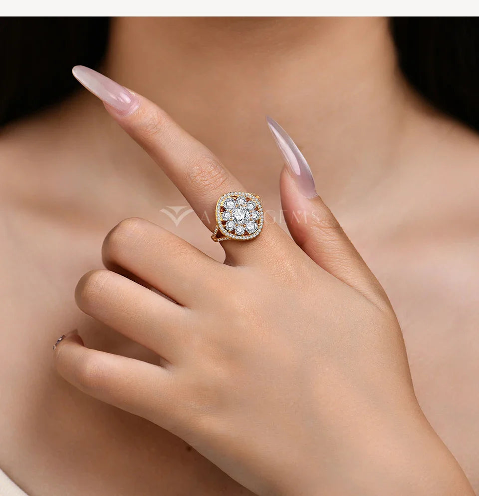 3.38CTW Round Cut Moissanite Rings for Women S925 Silver 18K Gold Plated Handmade Wedding Bride Fine Jewelry Gifts New