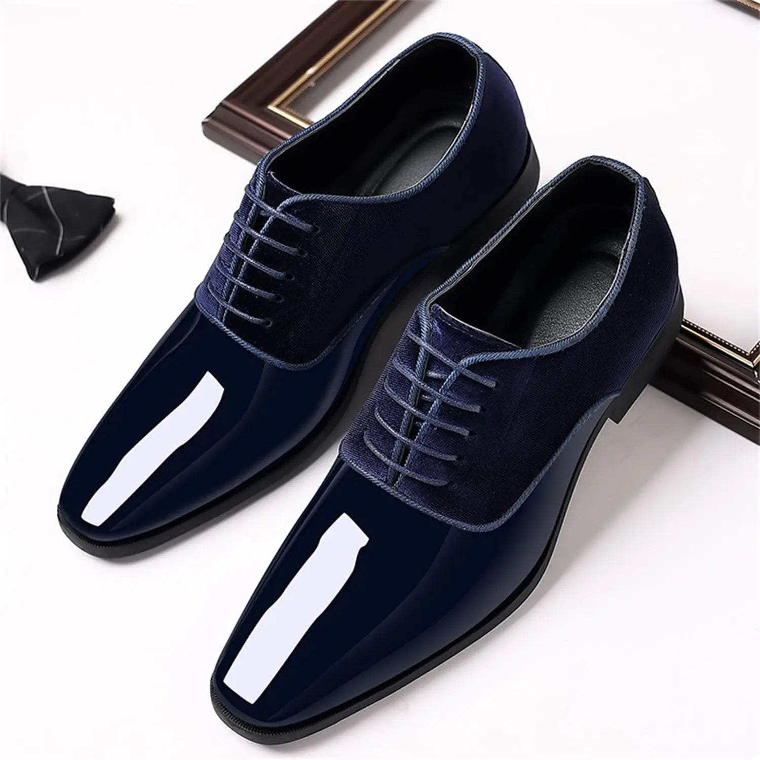 Men's Oxford Shoes High Gloss Low Top Square Toe Lace-Up Formal Suit Tuxedo Dress Shoes For Business Casual Shoe For Men