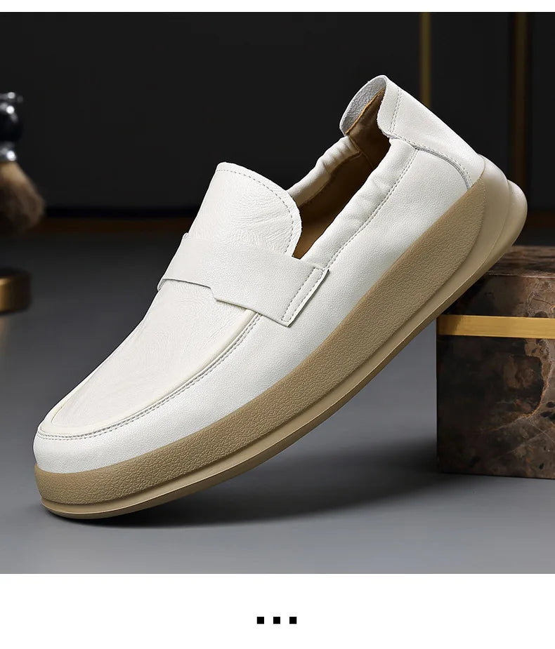 Spring Summer New Genuine Leather Shoes Men Solid Color Fashion Loafers Male Soft Sole Anti-slip Height-increasing Loafers Man