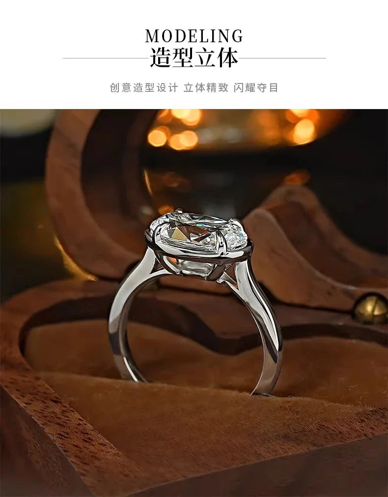S925 Silver 7 * 11mm Elliptical White Zircon Ring Set with Classic Fashion Women's Jewelry