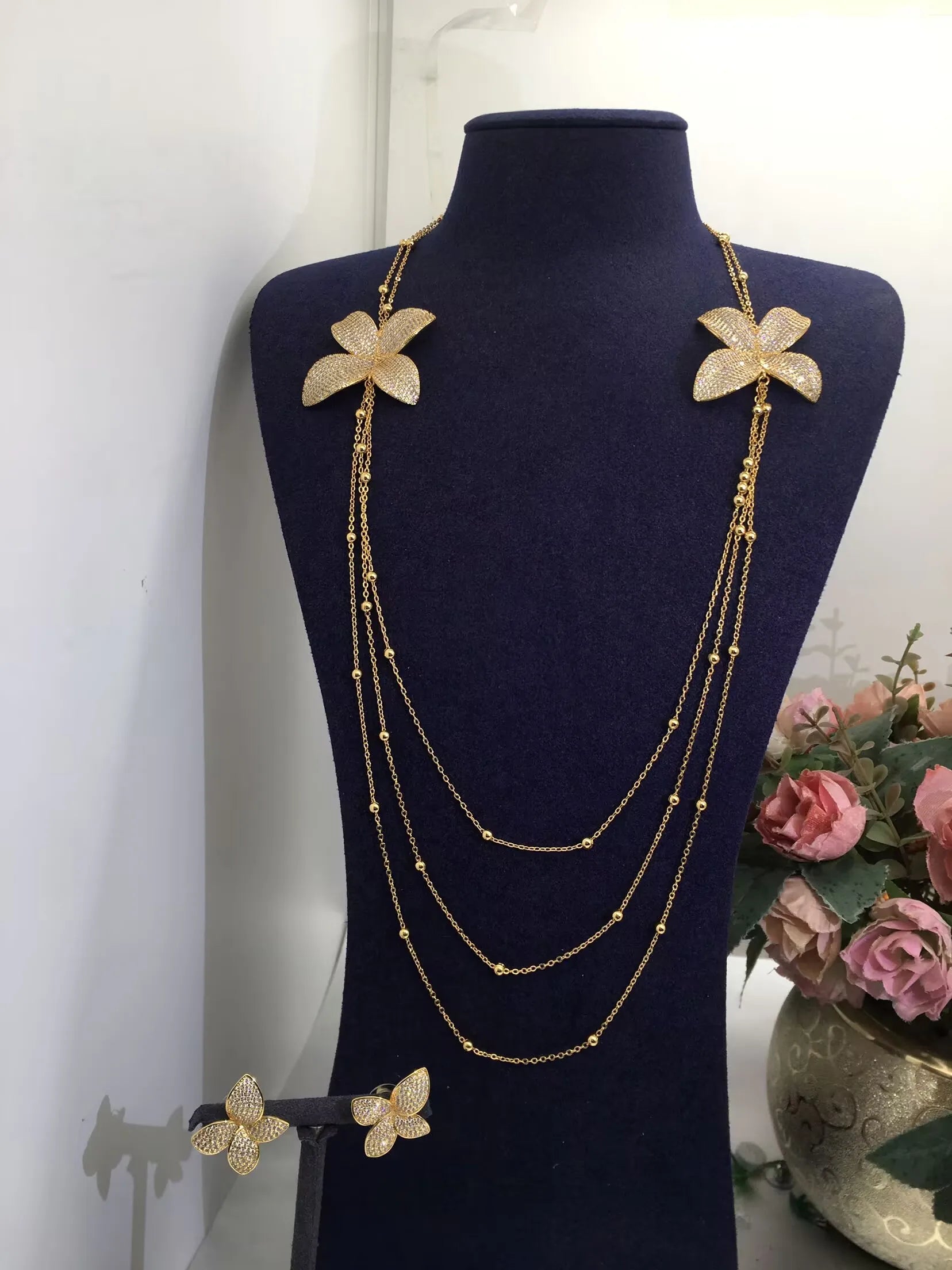 Trendy Fashion2PCS Luxury Waterdrop Indian Jewelry Sets For Women Wedding Party Indian Dubai Bridal jewelry Set