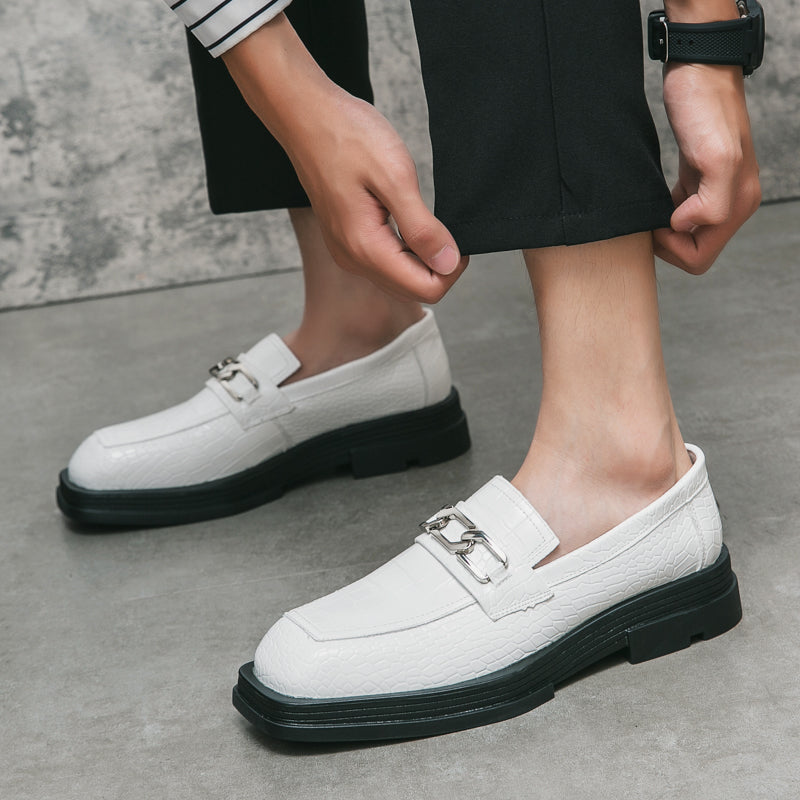 Fashionable Dress Loafers For Men, Crocodile Embossed Chain Decor Slip-on Dress Shoes