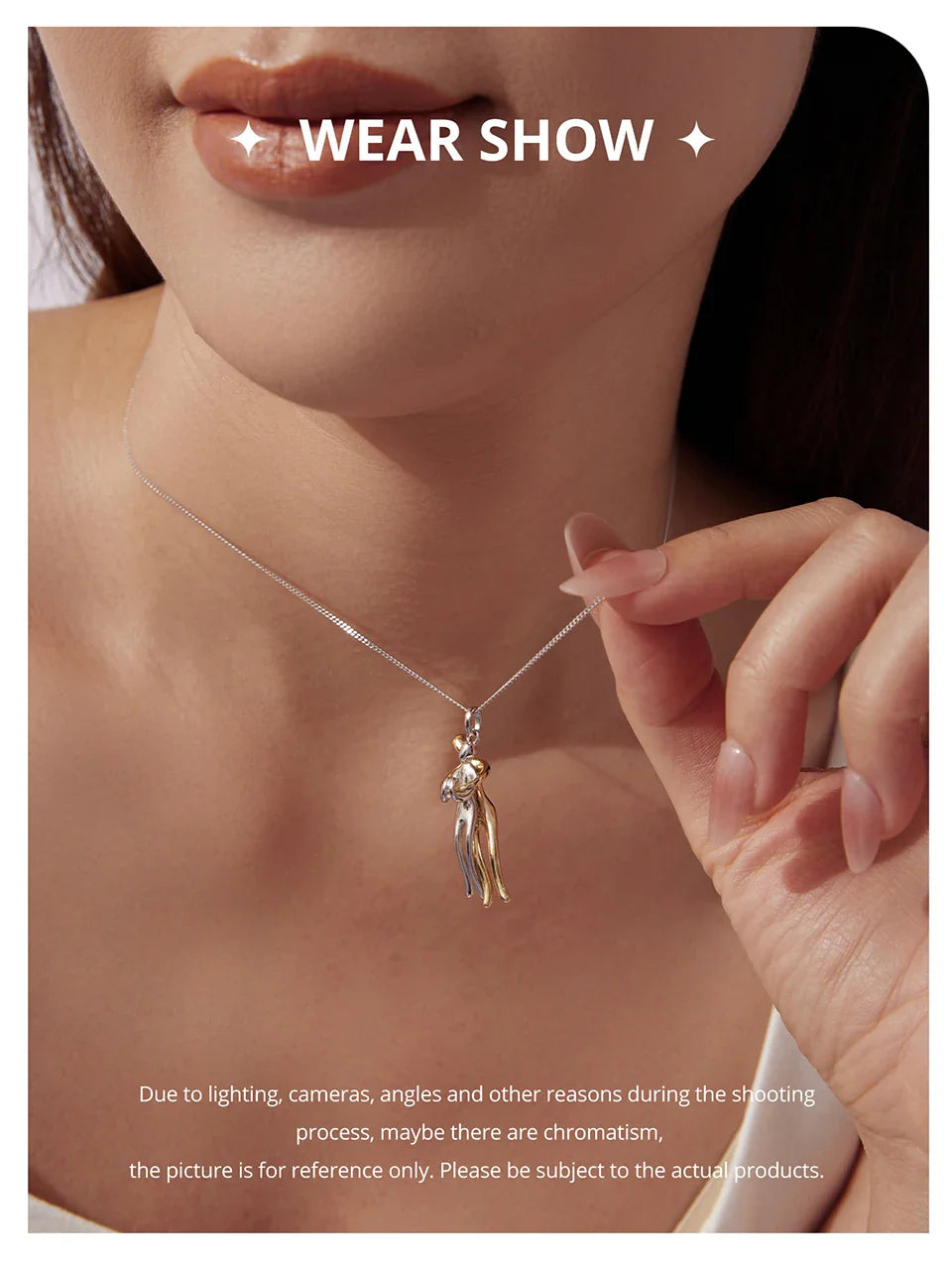 925 Sterling Silver Two-tones Hug Necklace, Detachable Sweet Love Pendant with O-chain for Women Men DIY Couple Necklaces