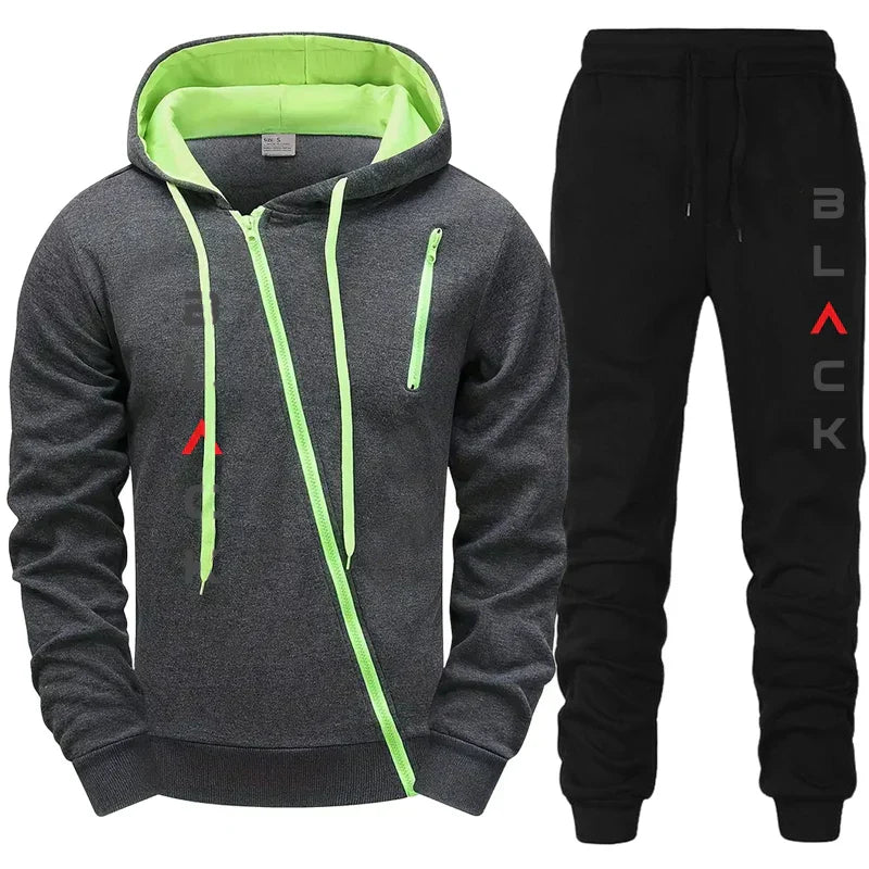 2025 Hot Sale Mens Tracksuit Hoodie Sweatpants Black Letter Print Zipper Jacket Jogger Pants Autumn Winter Casual Fashion Outfit
