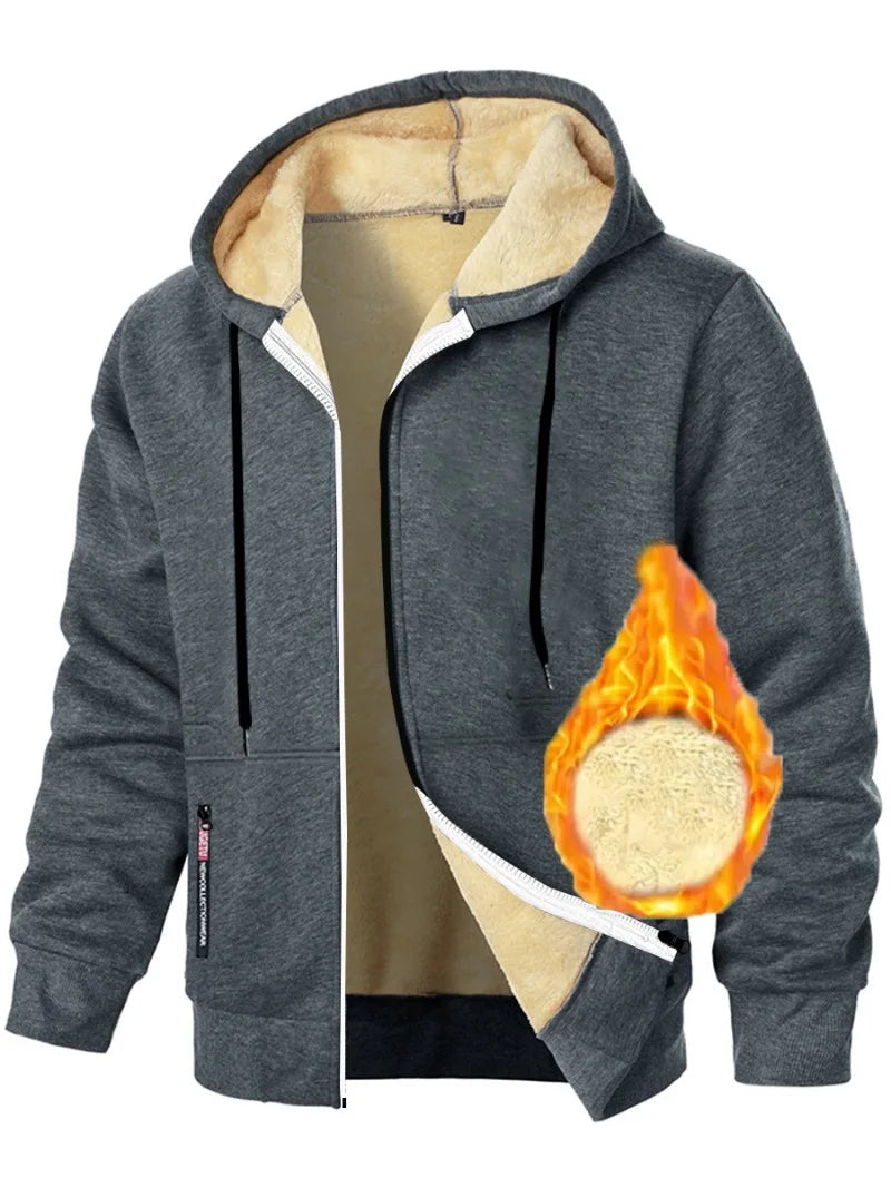 Animal Game Casual Hoodies for Men Heavyweight Fleece Sweatshirt Thick Sherpa Lined Hooded Zipper Jacket Thick Streetwear Coats