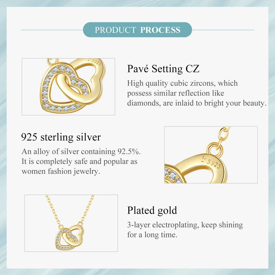 925 Sterling Silver Connected Heart Pendant Necklace for Girlfriend Valentine's Day Gift Fine Jewelry SCN181