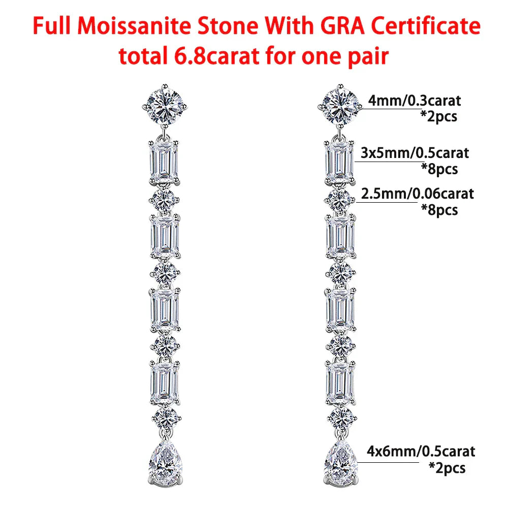 Pear/Emerald/Round Cut Full Moissanite/high Carbon Diamond Drop Earrings 100% 925 Sterling Silver Long Tassel Earrings for Women