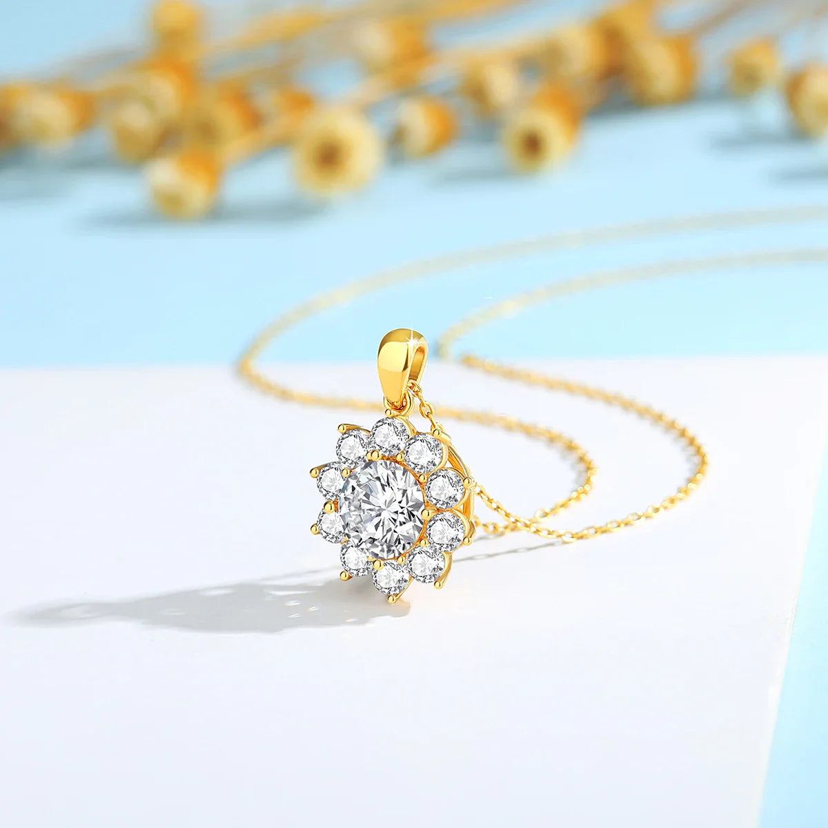 Sunflower 18K Gold Moissanite Pendant Women Wedding Lab Diamond Necklace Charm for Engagement Party Bridal Jewelry Accessorise