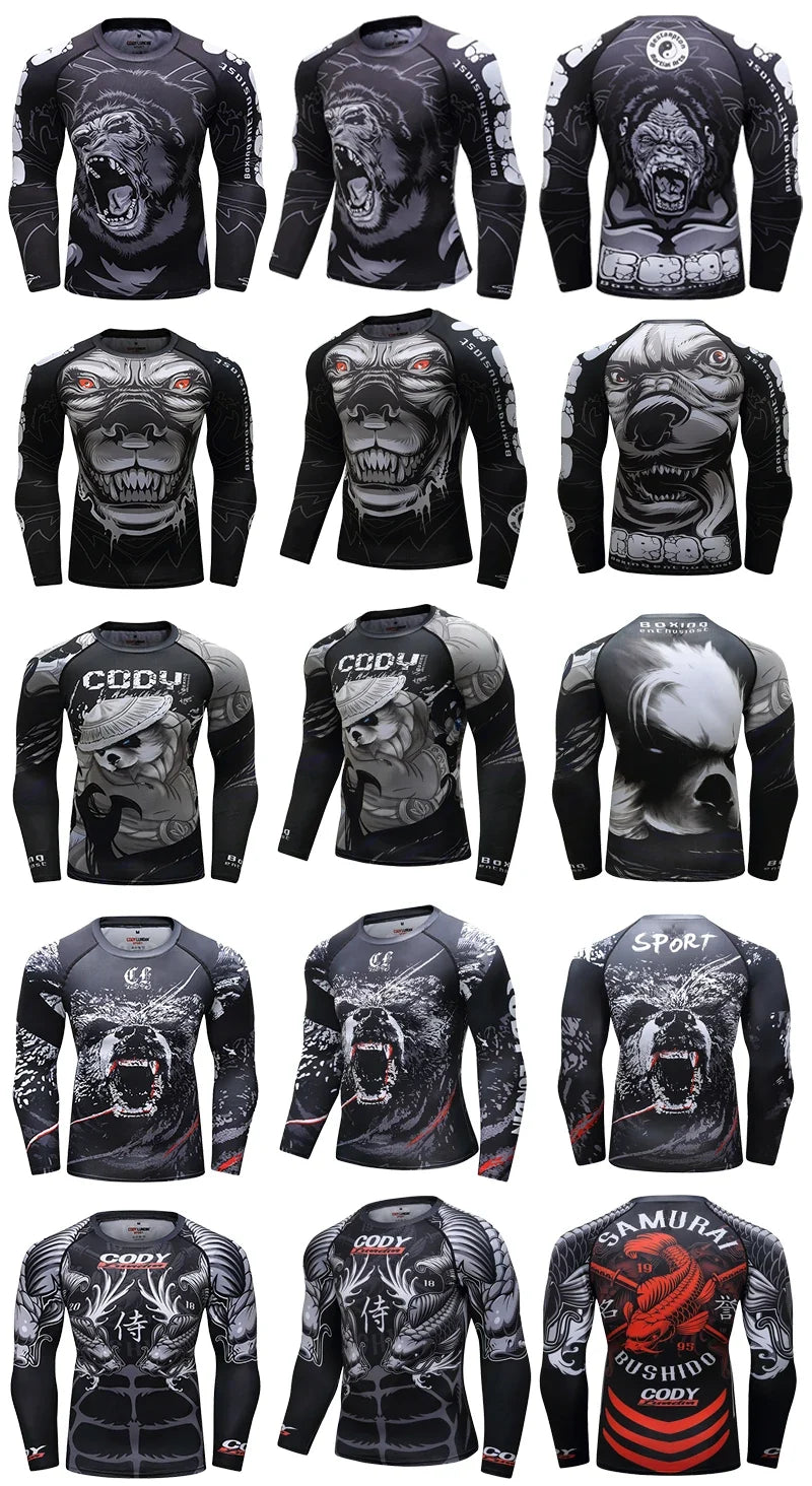 UV Sun Protection Sports Rash Guard With Snake Print Masculine jiu jitsu Bjj Rashguard No Gi MMA Clothes Compression Sweatshirts