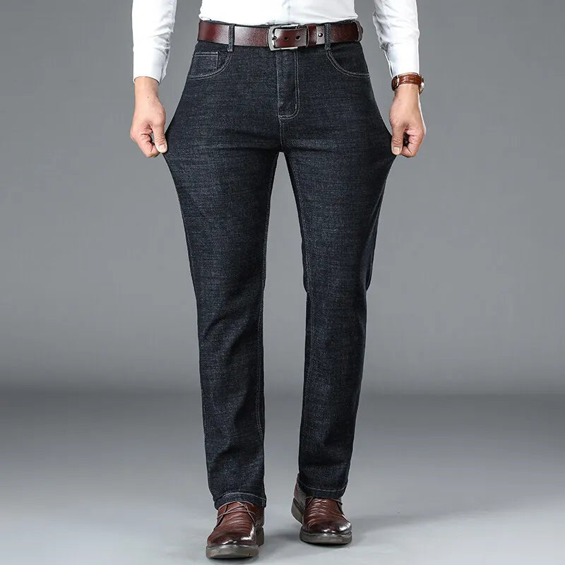 Mens Fashion Jeans Straight Leg Stretch Slim Fit Denim Pants Comfortable Soft Business Denim Trousers Male Classic Clothing 2025