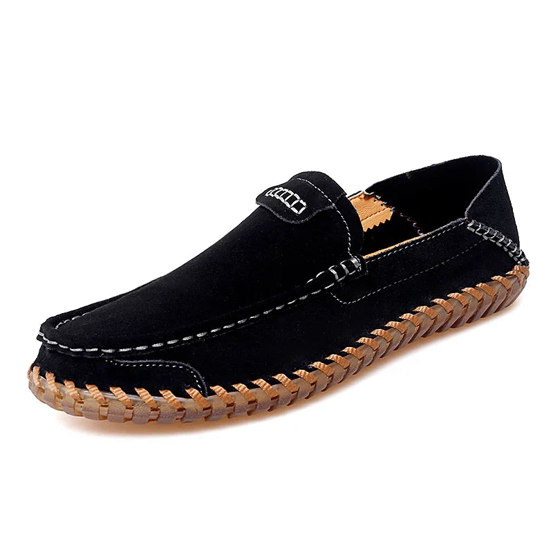 Men’s Suede Leather Loafers – Slip-On Casual Driving Shoes (Black, Brown, Khaki)
