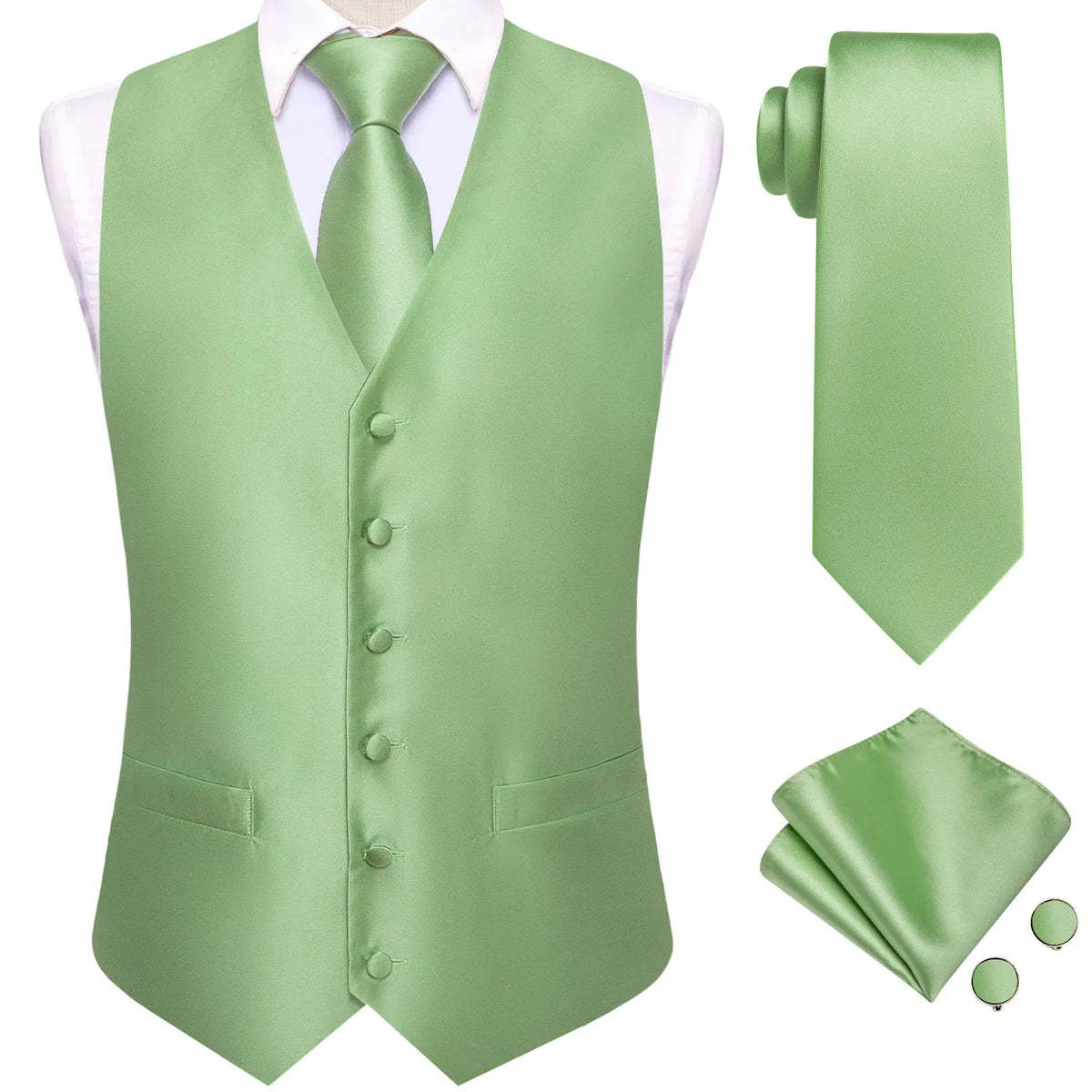 Formal Rose Pattern Paisley Plain Solid Mens Vest Party Wedding Waistcoat Pocket Square Tie  Hankie Suit Set