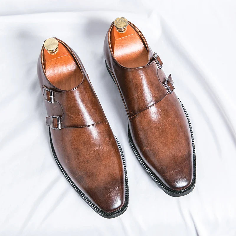 Men's Monk Leather Shoes Pointed Toe Buckle Dress Shoes Oxfords Classic Retro Business Office Wedding Comfortable