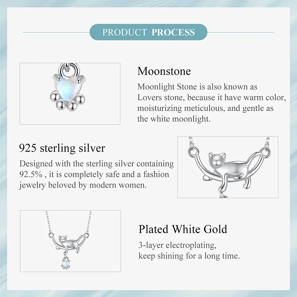 925 Sterling Silver Cat Necklace for Women - Cat Jewelry Gifts for Cat Lovers Fashion Birthday Graduation Gift SCN533