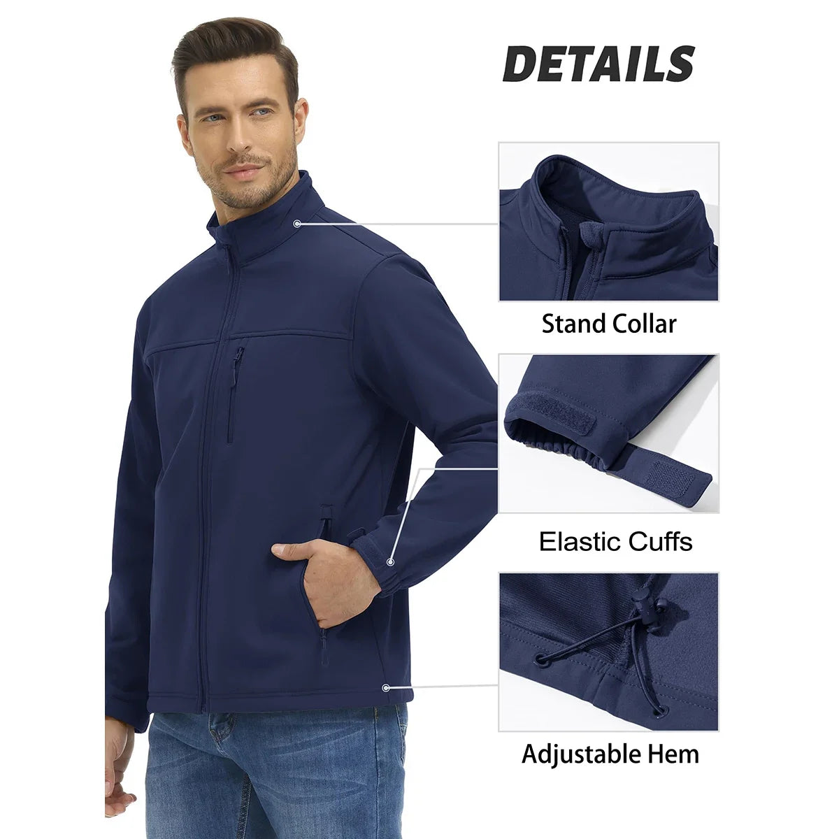 Men's Waterproof Outdoor Hiking Jacket Full Zip Windproof Fleece Lining Warm Fall Winter Work Casual Jackets