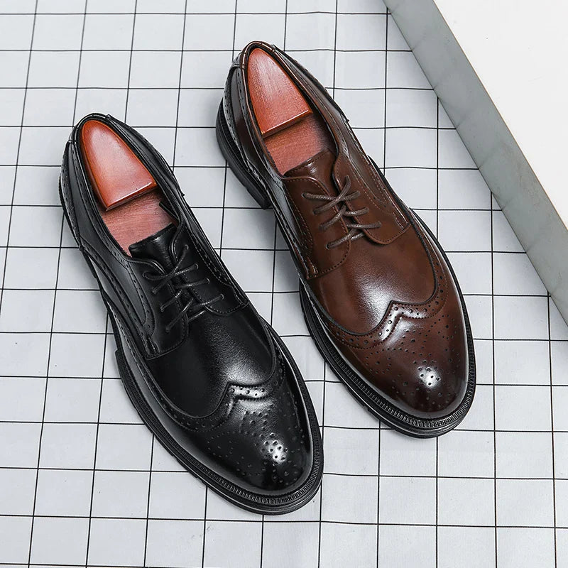 Men's Leather Brogue Oxford Dress Shoes Formal Business Handmade Classic 2026 Brown Black Chaussure Homme