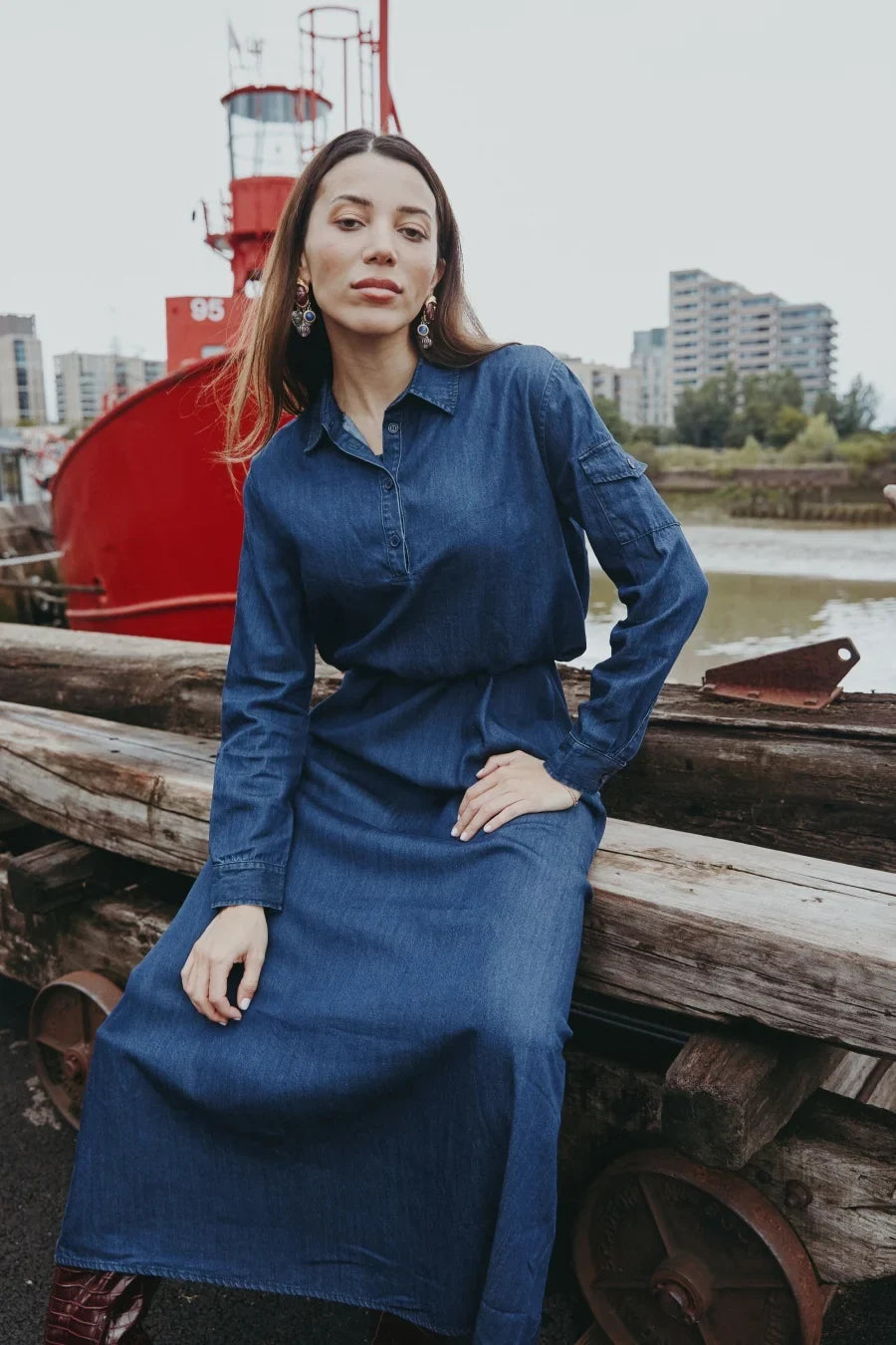 AW25 Denim set loose Shirt + slip dress Aline adjustable dress