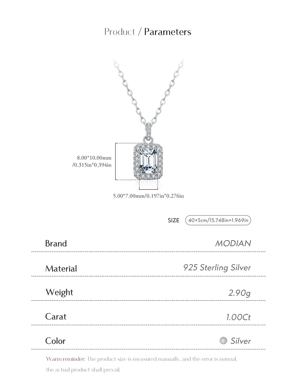 1CT D Color Emerald Cut Moissanite Halo Necklace 925 Sterling Silver Rectangle Wedding Pendant Necklace For Women Jewelry