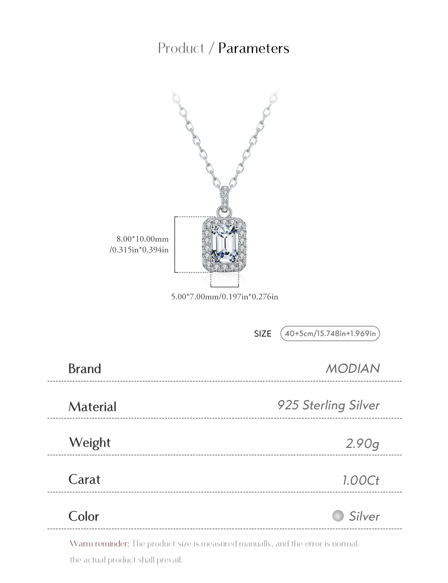 1CT D Color Emerald Cut Moissanite Halo Necklace 925 Sterling Silver Rectangle Wedding Pendant Necklace For Women Jewelry