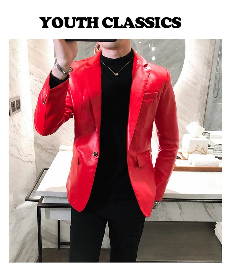 2022 Autumn Leather Jacket Men Slim fit Casual Business Blazer Masculino Solid Color Street Wear Social PU Coat Costume Homme
